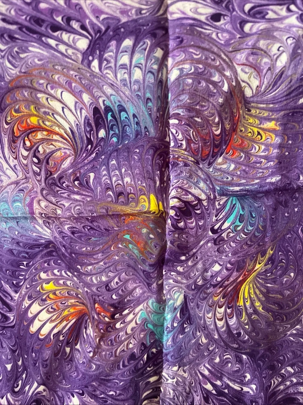 Artisan Purple and Cream Swirl Pattern Silk Scarf